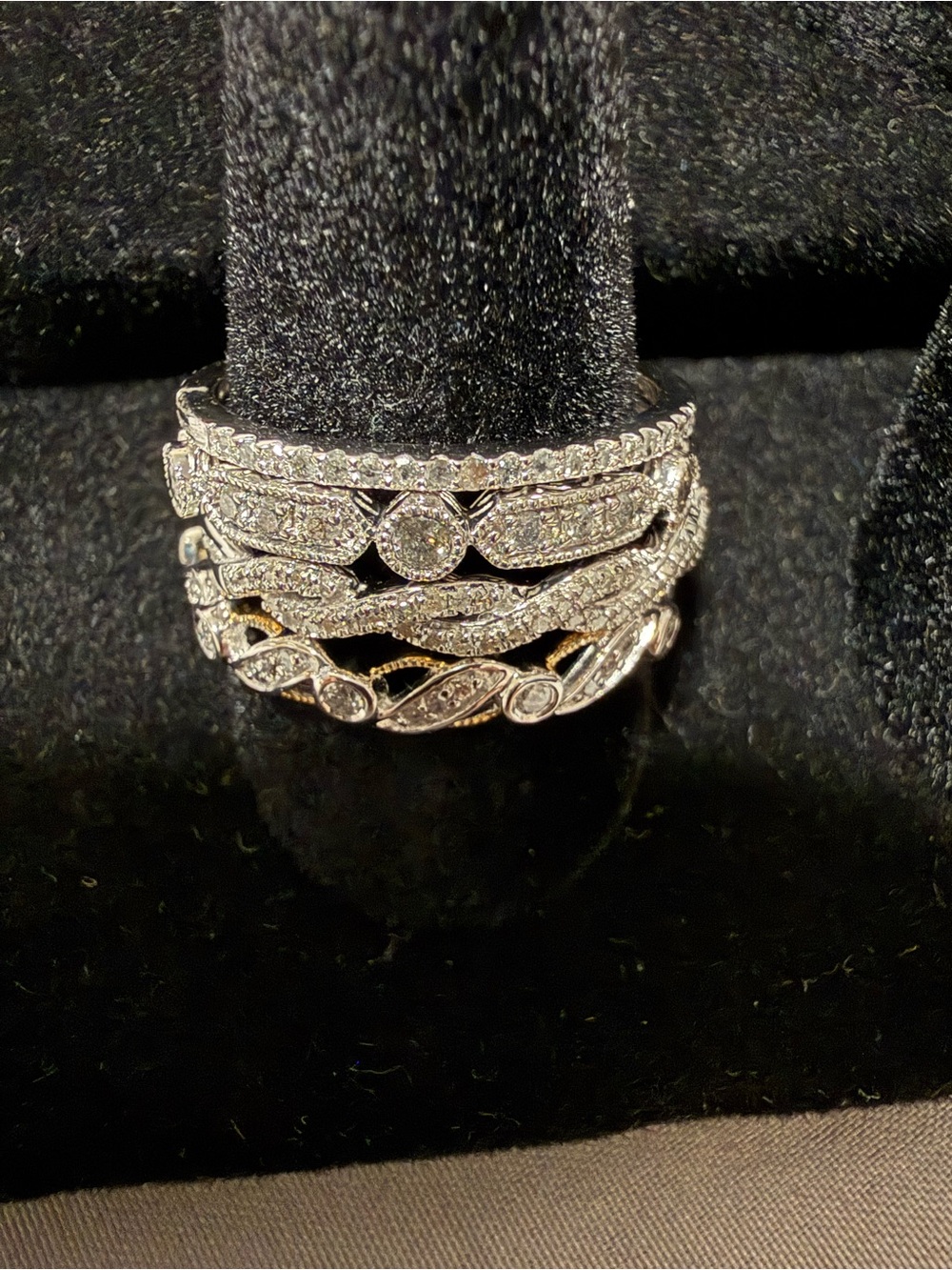 Natural diamond stones with sterling silver band 4 Stackable Ring size 8